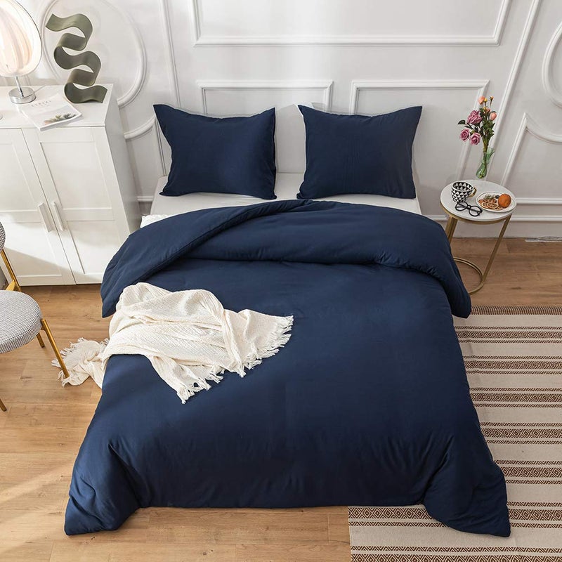 CLOTHKNOW Navy Blue Queen Comforter Set 3Pcs Dark Blue Bedding Comforter Sets All Season Blue Comforter Queen with 2 x Pillow Cases - Image 5